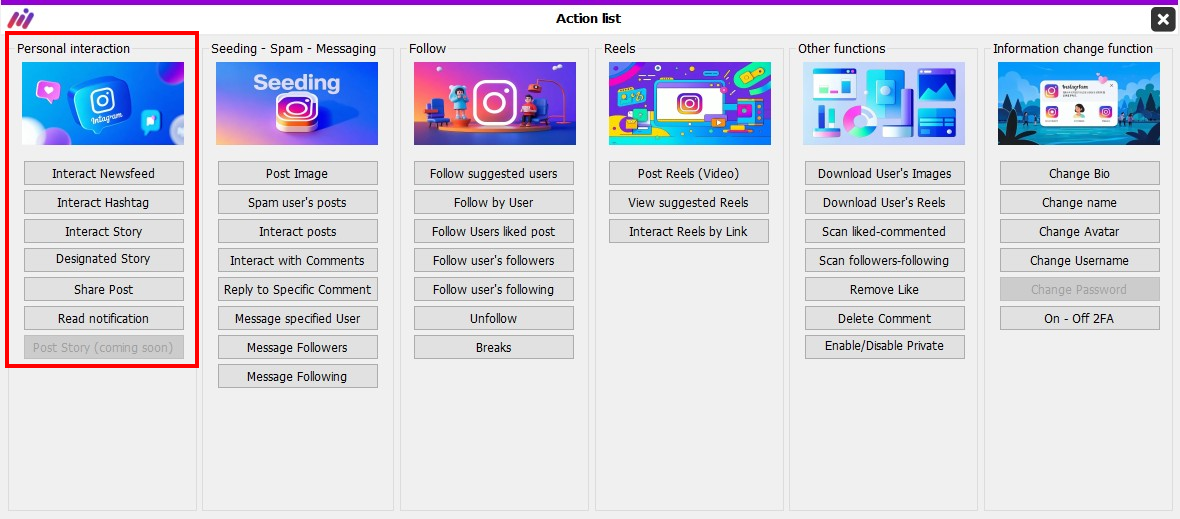 MaxInstaChrome การใช้งาน ฟังก์ชัน - Personal interaction การโต้ตอบส่วนตัว